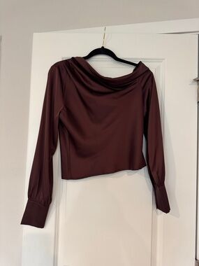 Lioness Draped Cowl-Neck Long Sleeve Top in Burgundy